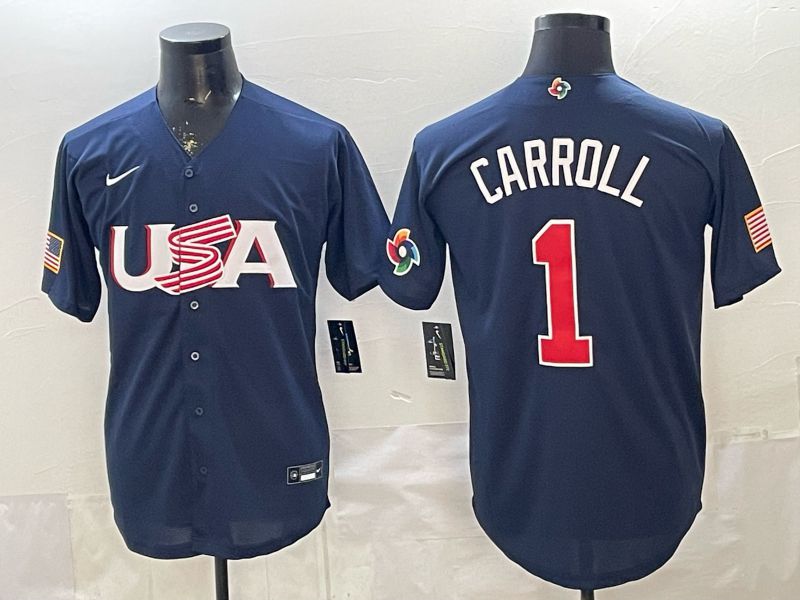 Men 2026 World Cub USA #1 Carroll Blue Nike MLB Jersey style 06->more jerseys->MLB Jersey